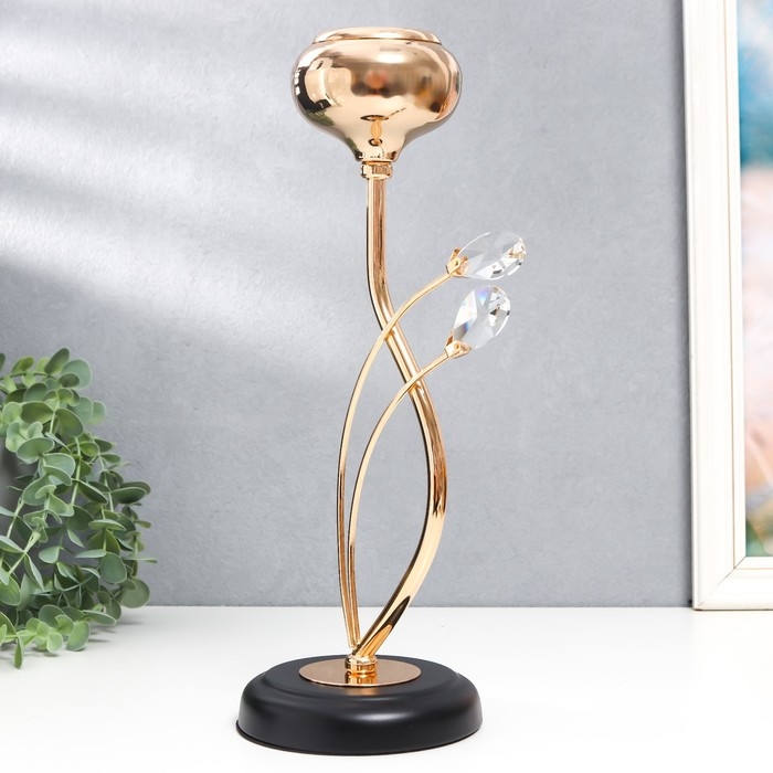 Подсвечник металл, стекло на 1 свечу "Паола" d-5 см, золото 11,5х11,5х32,5 см