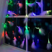 Гирлянда «Занавес» 3 × 1.4 м с насадками «Перья», IP20, прозрачная нить, 80 LED, свечение мульти (RG/RB), мигание, 220 В Гирлянда «Занавес» 3 × 1.4 м с насадками «Перья», IP20, прозрачная нить, 80 LED, свечение мульти (RG/RB), мигание, 220 В