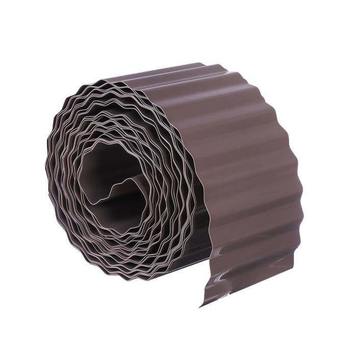 Лента бордюрная, 10 см &times; 9 м, толщина 0,6 мм, пластиковая, гофра, тёмно-коричневая, Greengo