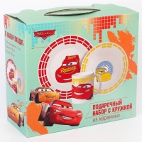 Набор посуды, 3 предмета: тарелка &Oslash; 16,5 см, миска &Oslash; 14 см, кружка 200 мл, Тачки