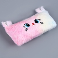 Пенал школьный мягкий &laquo;Котик&raquo;, 20 &times; 10 см, плюш, белый цвет