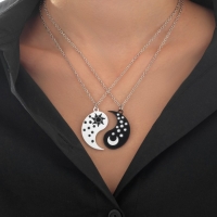 Кулоны &laquo;Неразлучники&raquo; день и ночь, цвет чёрно-белый в серебре, 45 см