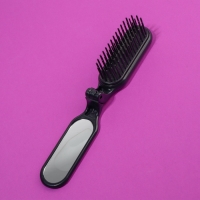 Расчёска массажная, складная, с зеркалом, 3 &times; 10 см, цвет чёрный
