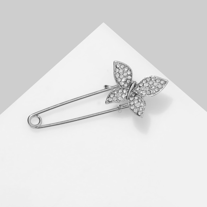 Булавка &laquo;Бабочка&raquo;, 5 см, цвет белый в серебре
