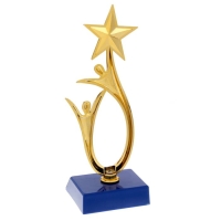 Наградная фигура &laquo;Человек со звездой&raquo;, золото, подставка пластик синяя, 18 х 6 х 6 см.