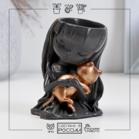 Кашпо фигурное "Девочка с котом" серое-бронза, 10см Кашпо фигурное "Девочка с котом" серое-бронза, 10см