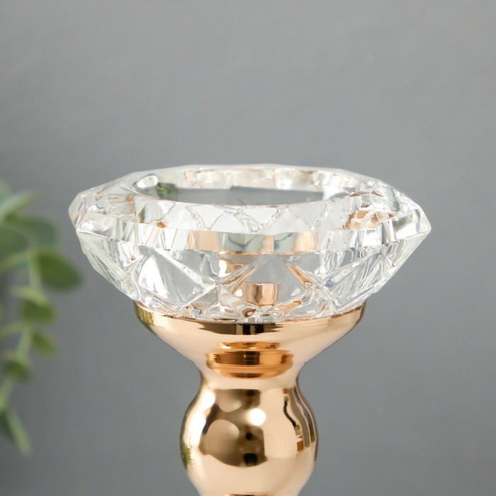 Подсвечник металл, стекло на 1 свечу Подсвечник металл, стекло на 1 свечу "Кристальная чаша. Фигурный" d= 5 см золото 8х8х19 см 1019366