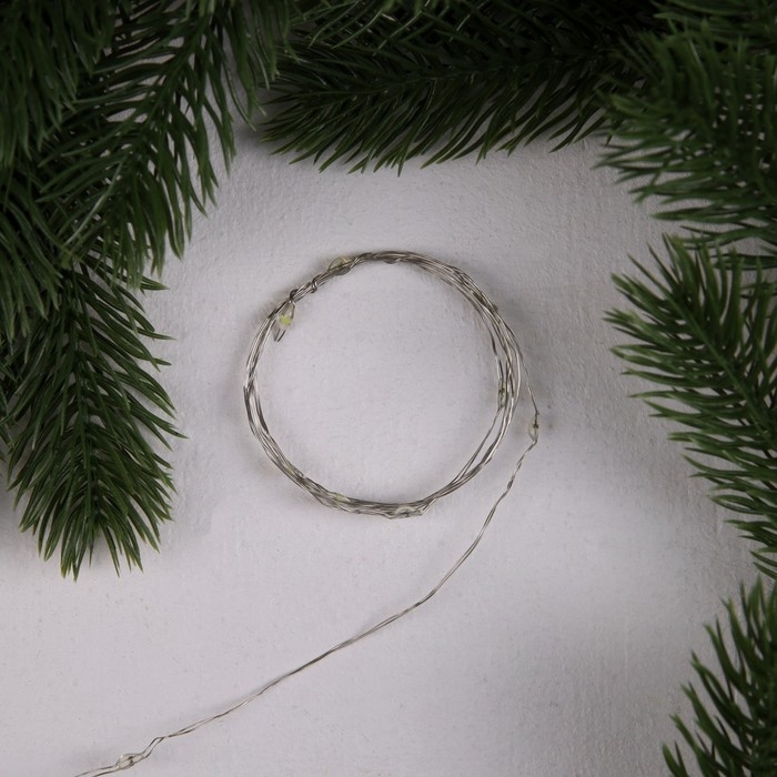 Гирлянда &laquo;Нить&raquo; 1 м роса, IP20, серебристая нить, 10 LED, свечение белое, 3 режима, батарейки AG13х3 (в комплекте)