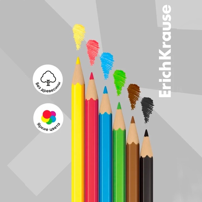 Карандаши 6 цветов, ErichKrause, пластик, шестигранные, 2,6 мм грифель, картонная упаковка, европодвес Карандаши 6 цветов, ErichKrause, пластик, шестигранные, 2,6 мм грифель, картонная упаковка, европодвес