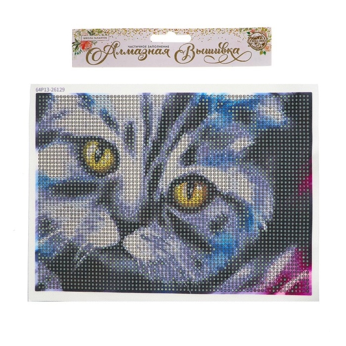 Алмазная мозаика с полным заполнением на холсте &laquo;Кот&raquo;, 15 х 21 см