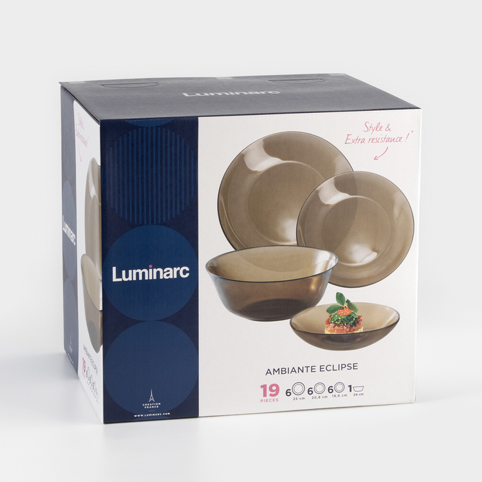 Сервиз столовый стеклянный &laquo;Амбьянте&raquo;, 19 предметов, цвет коричневый