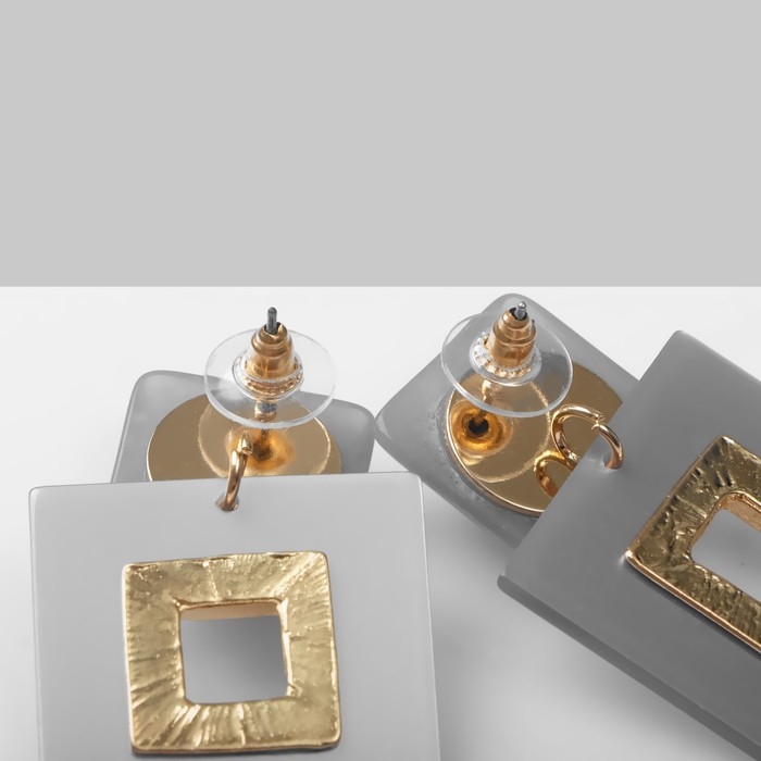 Серьги акрил &laquo;Квадро&raquo;, цвет серый в золоте