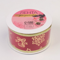 Лента бархатная с металлической нитью &laquo;Снежинки&raquo;, 38 мм &times; 9 &plusmn; 0,5 м, цвет красный/золотой