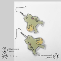 Серьги «Лягушка», цвет зелёный в серебре Серьги «Лягушка», цвет зелёный в серебре