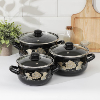 Набор кастрюль &laquo;Чёрное золото&raquo;, 3 предмета: 2,1 л, 3,1 л, 4 л, крышки, индукция, цвет чёрный