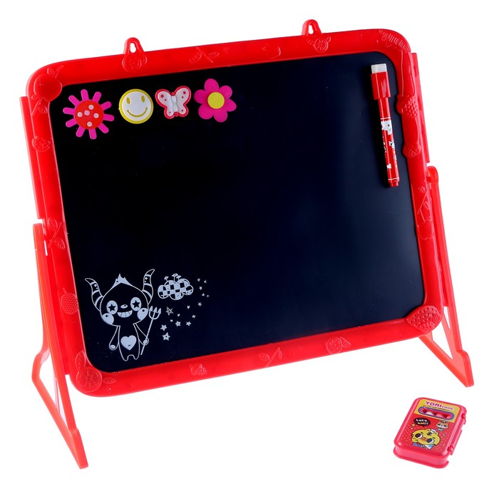 Доска магнитная двухсторонняя, под маркер и мел на подставках (мел, маркер, магниты), МИКС