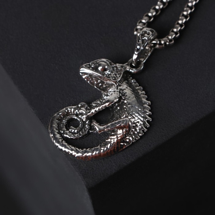 Кулон-амулет &laquo;Помпеи&raquo; хамелеон, цвет чернёное серебро, 70 см