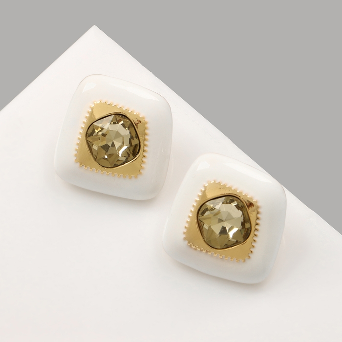 Серьги эмаль &laquo;Абстракция&raquo; ромб, цвет белый в золоте