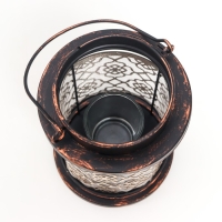 Подсвечник металл, стекло на 1 свечу "Узор на фонаре" патина на чёрном ручка 18х13,5х13,5 см   78228