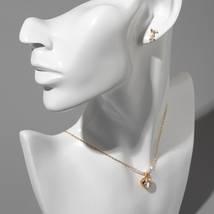 Гарнитур 5 предметов: серьги (4 пары), кулон &laquo;Минимал&raquo; сердечко, цвет золото, 40 см