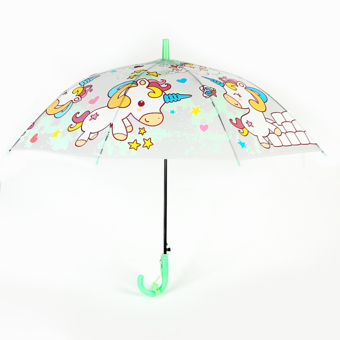 Зонт - трость детский &laquo;Единороги&raquo;, полуавтоматический, 8 спиц, МИКС