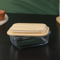 Контейнер для еды из жаропрочного стекла с бамбуковой крышкой BellaTenero &laquo;Эко&raquo;, 370 мл