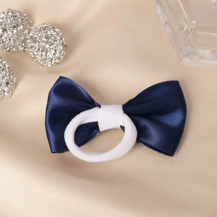 Резинка для волос &laquo;Школьница&raquo;, двойной, горох,6.5 см, сине-белая