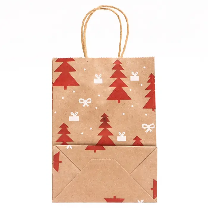 Пакет бумажный подарочный новогодний крафт &laquo;Ёлки&raquo; 15&times;21&times;8 см