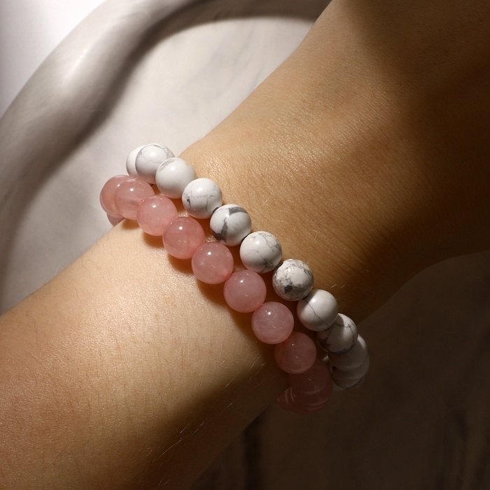 Набор браслетов 2 шт., шар №8 &laquo;Кахолонг и Кварц розовый&raquo;, 5,5 см