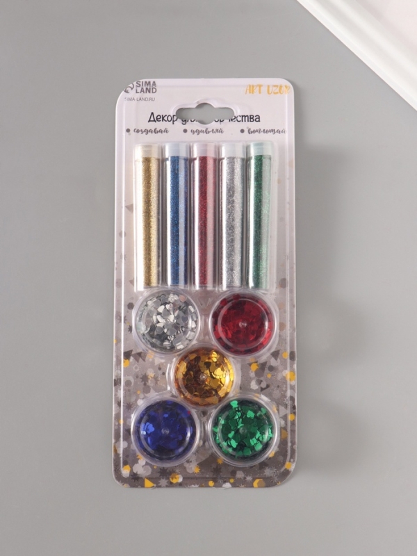 Глиттер "Пудра и сердечки" металлик набор 5х6 гр и 5х5 гр 21,4х9,3 см