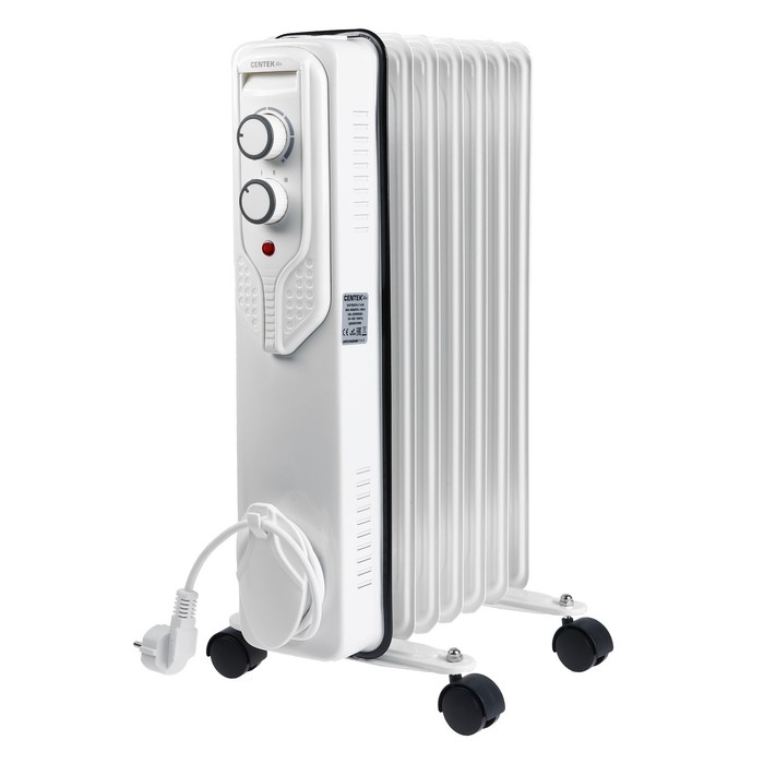 Обогреватель Centek CT-6205, масляный, напольный, 1500 Вт, 15 м&sup2;, 7 секций, белый