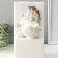 Сувенир полистоун "Мама с детьми в вязанных нарядах, под зонтом" 7,5х12,5х24 см