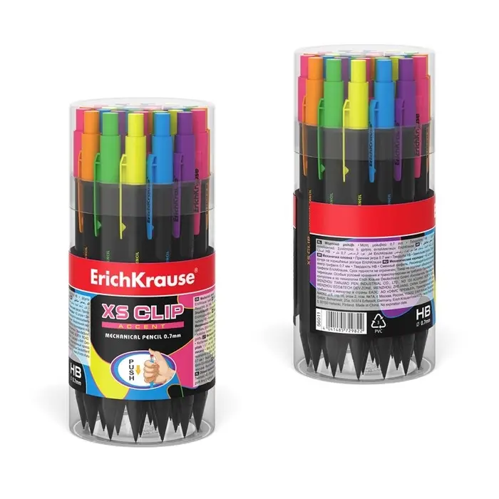 Карандаш механический с ластиком ErichKrause &laquo;XS Clip Accent&raquo;, 0.7 мм, НВ, в коробке, МИКС
