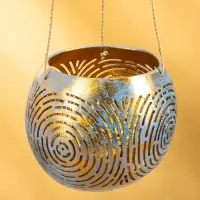 Подсвечник подвесной из кокоса, 12&times;12&times;8.5 см, голубой-золотой