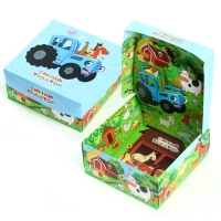 Подарочная коробка складная с 3Д, Синий трактор, 15х15х7 см Подарочная коробка складная с 3Д, Синий трактор, 15х15х7 см