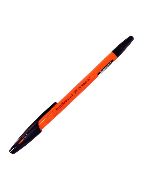 Ручка шариковая ErichKrause R-301 Orange Stick, узел 0.7 мм, чернила чёрные, длина линии письма 2000 метров, штрихкод на ручке