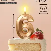 Свеча в торт на шпажке &laquo;Грань&raquo;, цифра 6, шампань, 5 см