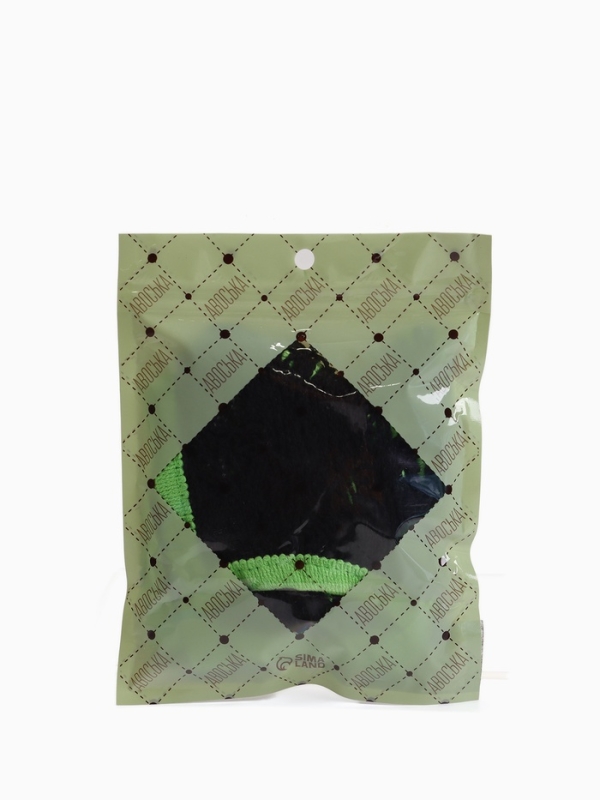 Авоська, 41 х 27 см, ручка 17 см, клетка 1.5 см, черная с зеленой ручкой