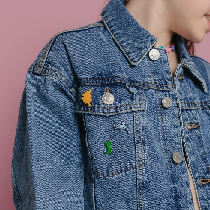 Набор значков (4 шт.) &laquo;Динозавры&raquo;, форма МИКС, цветной в сером металле