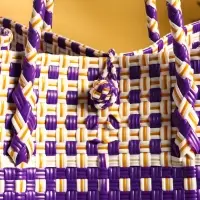 Сумка плетёная пластиковая 40х20х55 см, цв. фиолетово-белый