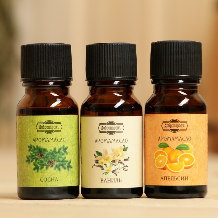 Набор эфирных масел по 10 мл Добропаровъ, микс ароматов: Ваниль, Апельсин, Сосна