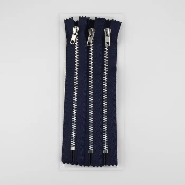 Молния металлическая, №5, неразъёмная, замок автомат, 18 см, тёмно-синяя