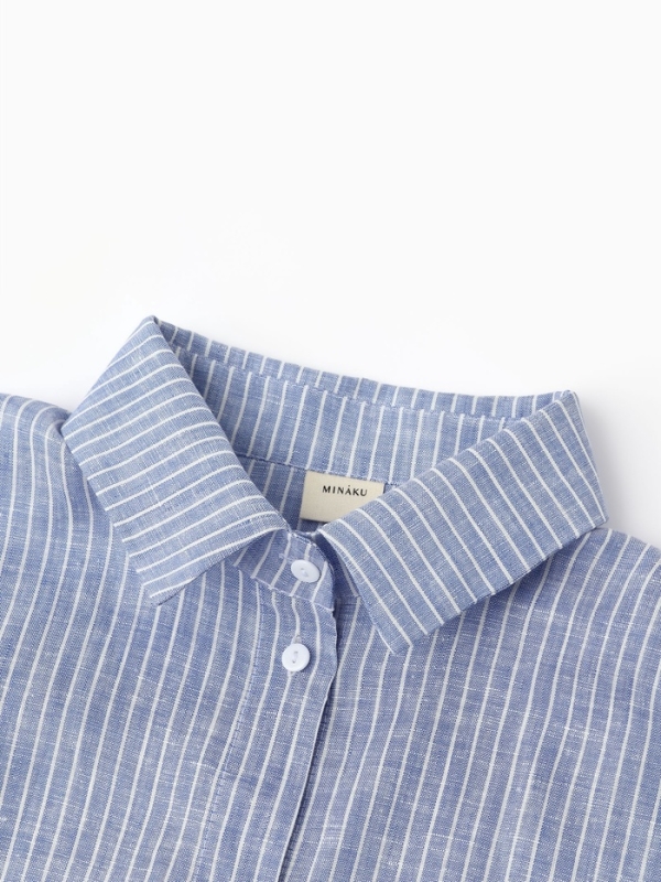 Рубашка женская MINAKU oversize в полоску, белая/голубая, размер 48