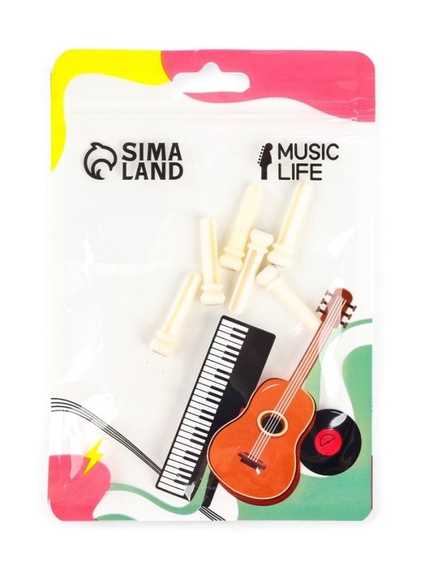 Набор фиксаторов струн Music life, 6 штук, белый, из кости