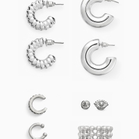 Серьги и каффы &laquo;Бублик&raquo;, набор 9 шт. цвет серебро