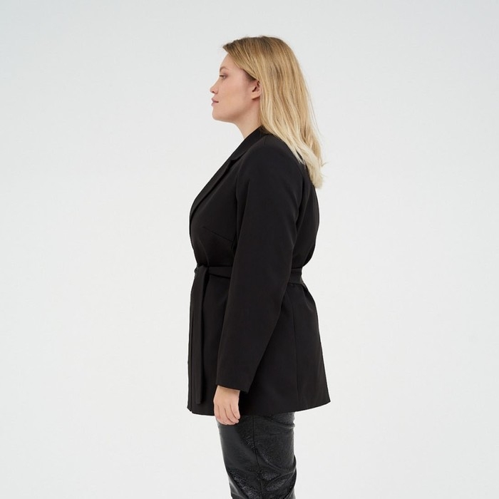 Пиджак женский с поясом MIST plus-size, размер 52, цвет чёрный Пиджак женский с поясом MIST plus-size, размер 52, цвет чёрный