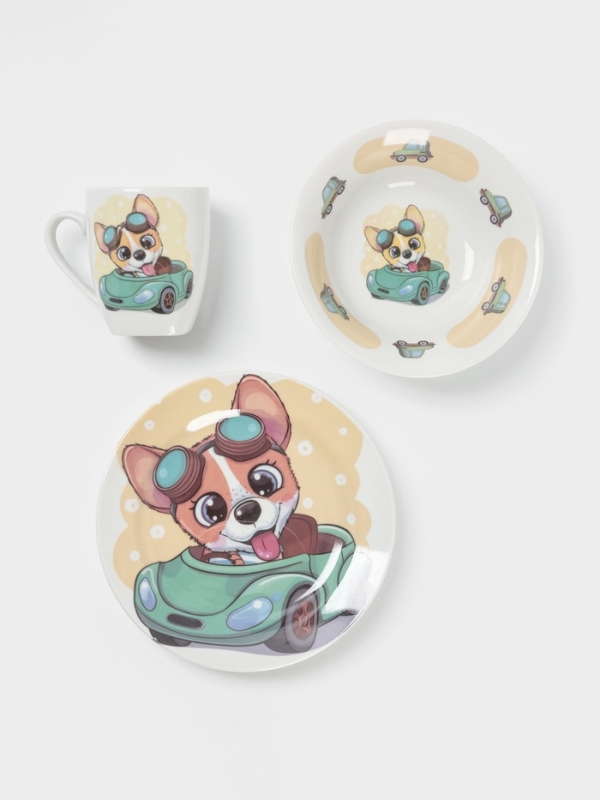 Набор посуды 3 пр. Веселый гонщик И.У. (т 175мм гл кр,сал 360мм круг,круж 210 мл Глория)