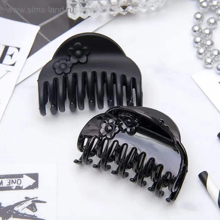 Крабик для волос &laquo;Ночка&raquo;, два цветка, 6.8 см, матовый и глянец, МИКС