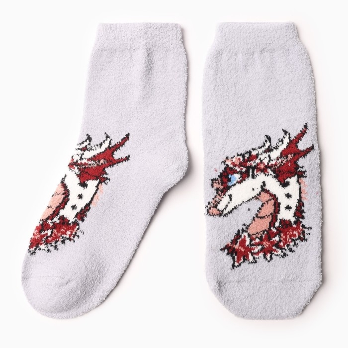 Носки женские махровые &laquo;Дракон-леди в цветах&raquo;, цвет серый, размер 36-40