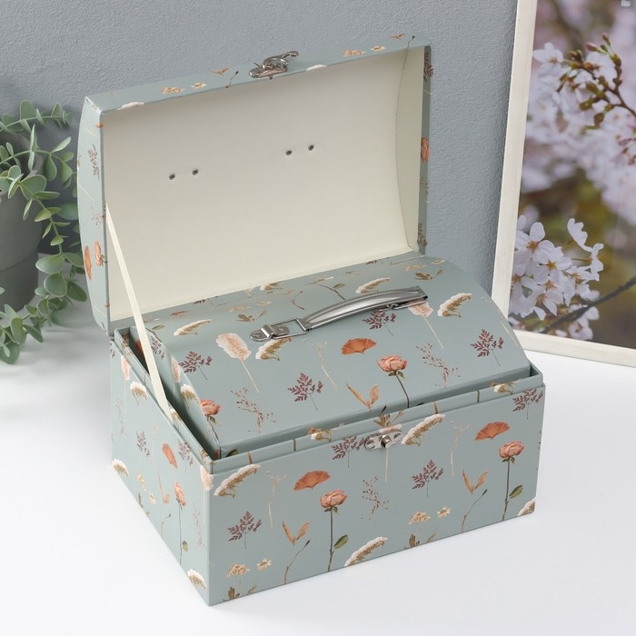 Шкатулка картон сундучок Шкатулка картон сундучок "Цветочный рисунок" набор 3 шт 26х18х16,5 24х16х14,5 22х14х12,7 см 102356